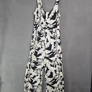 XIX Palms X Tribal Wailea Jumpsuit Tropical Black White Leaves Tank Adjustable S
